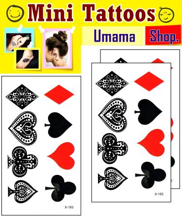 Umama Lot of 3 Mini Tattoos Playing Cards Temporary Tattoos for Women Men Adults Playing Winner Poker Card Gambling Casino Lucky Cartoon Art Fun Party Birthday Tattoos Removable Design Sexy Body Fake