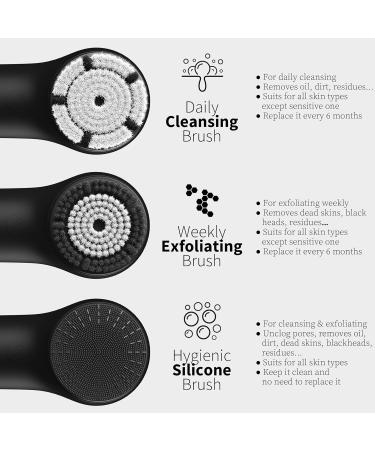 N graCoola 3.0 Waterproof Facial Cleansing Brush - Rechargeable Electric Face Scrubber for Men & Women with 3 Brushes & 2 Action Modes - Black - Buy Online on GoSupps.com