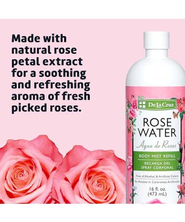 De La Cruz Rose Water Body Mist Refill- Rosewater Spray for Face Skin and Hair 16 fl oz (1 Bottle) 16 Fl Oz (Pack of 1) - Buy Online on GoSupps.com