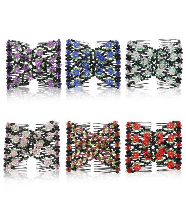 metagio 6 Pcs Crystal Beads Hair Combs Elegant Elastic Hair Slides Beads Double Women Hair Clip Stretchy Hair Comb Double Clip DIY Hair Styling Tool for Women Ladies Girls Hair Styling