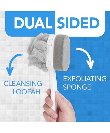 2 Pack Extra Long Handled Shower Scrub Brush Set with Loofah & Exfoliating Sponge - Body Scrubber for Radiant Glow - Includes 2 Loofahs & 2 Buff Sponges - Buy Online on GoSupps.com