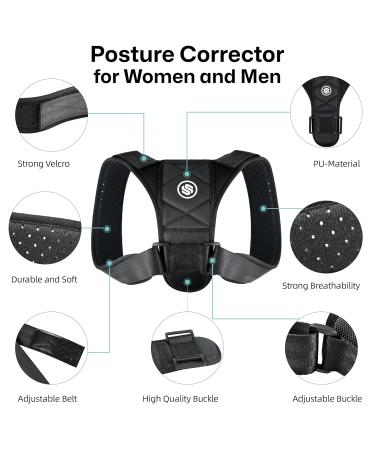 Posture Corrector for Men & Women | Breathable Upper Back Brace for Instant Hunchback Relief | Adjustable Back Straightener | One Size Black - Buy Online on GoSupps.com