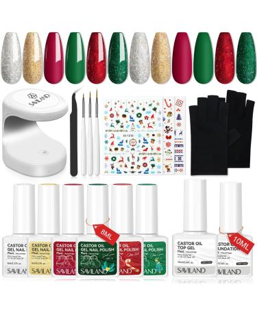 Saviland Metal Chrome Nail Polish Set - Nail Polish Quick Dry Vegan Cruelty-free Easy To Apply Ideal Gift 12 Color Saviland Gel Nail Polish Kit with U V Lamp: 6 Colours Christmas Ge Polish 6 Colors Gel Nail Polish Kit