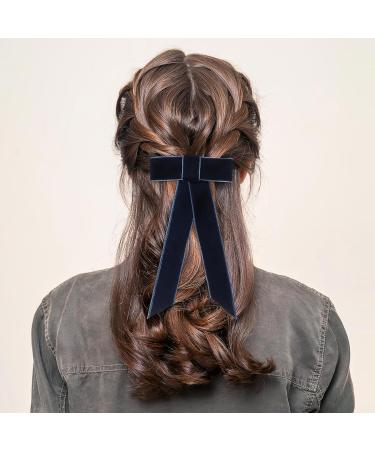 Minkissy Large Velvet Hair Bow Clips - Bowknot Hair Clip Velvet Hair Bow Barrettes Satin Ribbon Hair Bow Collection for Women Girls (Blue Edge) - Buy Online on GoSupps.com