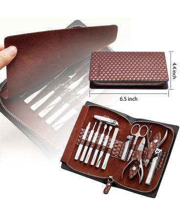 Familife Manicure Set for Men - Professional 12PCS Nail Kit in Brown Leather Case - Buy Online on GoSupps.com