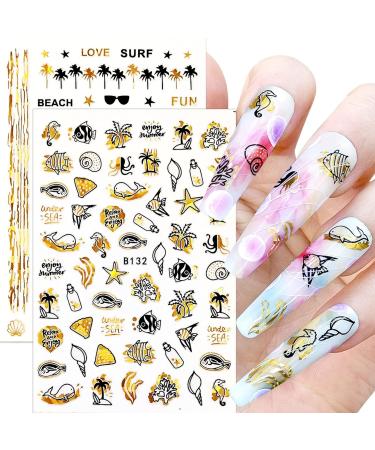 12 Sheets Beach Nail Art Stickers Decals Self Adhesive Coconut Summer Whale Fish Sea Ocean Shell Marine Life Summer Design Manicure Tips Nail Decoraci n para U as for Women Girls - Buy Online on GoSupps.com