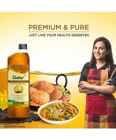 Dabur Cold Pressed Mustard Oil - 1L | Omega 3 & 6 Healthy Cooking Oil - Buy Online on GoSupps.com