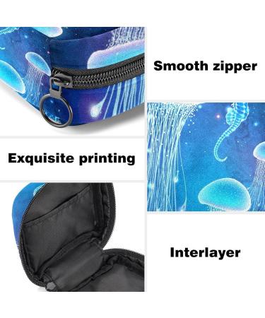 Menstruation Pad Bag with Zipper - Stylish Women's Napkin & Tampon Bags (Bright Jellyfish & Seahorses) - Buy Online on GoSupps.com