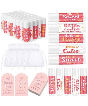 50 Sets Baby Shower Favors Lip Balm Bulk with Organza Gift Bags and Thank Card Tags Guest Return Favors for Baby Shower Baptism Birthday Party Supplies (Warm Style)