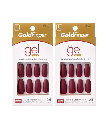 Gold Finger Full Cover Nails Gel Glam Ready to Wear Gel Manicure Long Nails (2 PACK) 24 Count (Pack of 2)
