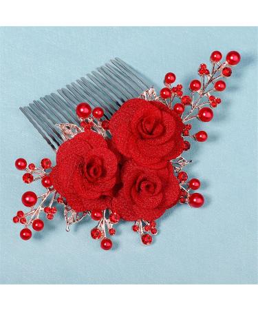 Bridal Wedding Hair Comb Bridal Hair Rhinestone Hair Comb Wedding Insert Comb for Women and Girls 15x10cm Red - Buy Online on GoSupps.com