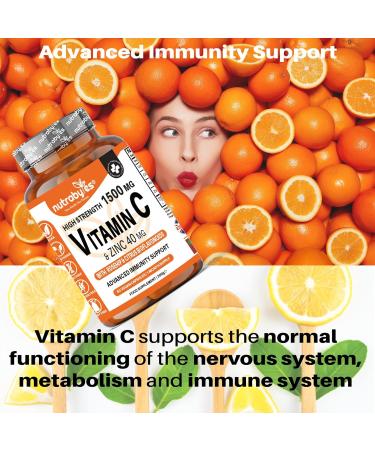 High Strength Vitamin C 1500mg and Zinc 40mg Capsules with Rosehip & Bioflavonoids | Immune System Support | 60 Vegan Capsules - Made in UK - Buy Online on GoSupps.com
