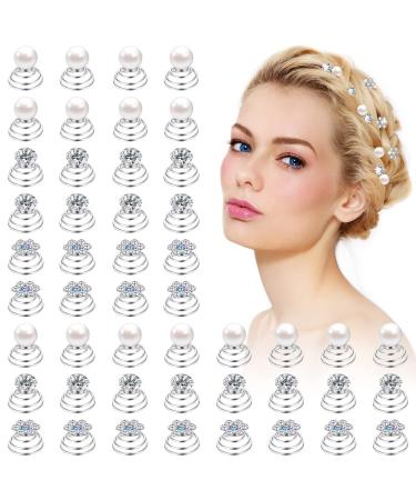 48 Pieces Spiral Rhinestone Hair Pins Pearl Hair Clips Crystal Spiral Twist Hair Pins for Wedding Bridal Silver Coils Hair Accessories for Prom Party and Special Occasions  3 Styles