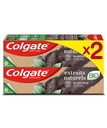 Colgate-toothpaste with natural extracts organic certified-coal & eucalyptus-fresh & gentle whiteness-organic toothpaste-99.7% ingredients of natural origin-2 x 75 ml