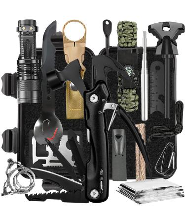Graxury 13 in 1 Survival KIT multi-purpose-survival kit first aid set for outdoor sports camping mountaineering flint/thermaldecke/pipe (Hammer 13in1)