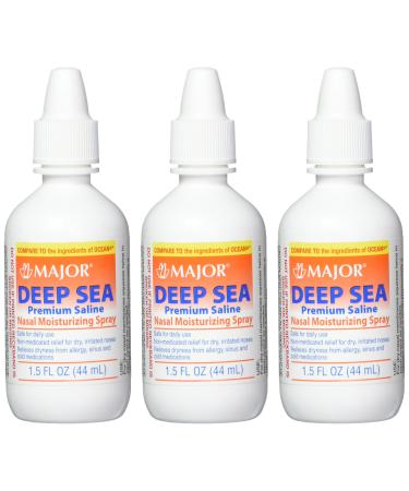 Major Pharmaceuticals Deep Sea Generic for Ocean Nasal Moisturizing Spray 1.5 Fl Oz (Pack of 3)