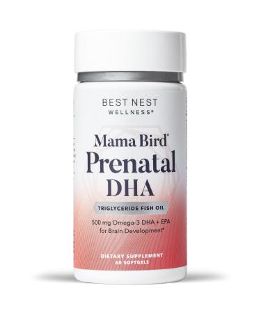 Mama Bird Prenatal DHA Vitamin, Omega 3 Fish Oil Supplements, Triglyceride, Support Baby's Brain & Eyes, Easy to Swallow Softgels, 60 Ct. Includes Bonus Healthy Pregnancy Secrets
