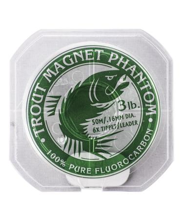 Trout Magnet Phantom 100% Fluorocarbon Leader Fishing Line, Invisible to Fish, Get More Bites, 50m 3lb, 6X Tippet