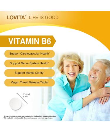 Lovita Vitamin B6 (Pyridoxine Hydrochloride) 80mg Timed Release 8 Hours Sustained Support Cardiovascular & Nerve Health 130 Vegan Tablet - Buy Online on GoSupps.com