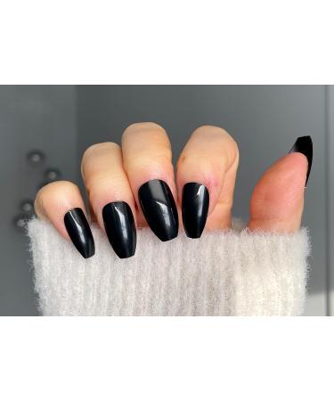 TEN NAILS 24pcs Ballerina False Nails Fake Coffin Long Tips 12 Sizes with Glue (Pretty Glossy Black) - Buy Online on GoSupps.com