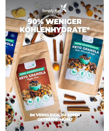 Simply Keto Knusper Granola Salted Caramel Lower Carb*alternative to muesli without added sugar 250 g sweet keto granola for a perfect breakfast paleo and vegan soy lactose and salt caramel 250 g 1er Pack - Buy Online on GoSupps.com