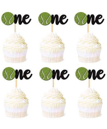 Ercadio 24 Pack Tennis Ball One Cupcake Toppers Tennis One Cupcake Picks Tennis 1st Cake Toppers for Tennis Sports Themed Baby Shower Birthday Party Cake Decoration Supplies A-tennis One