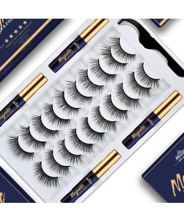 Menaka Magnetic Eyelashes Natural Look 10 Pairs 3D Magnetic Lashes Kit with Applicator 4 Tubes of Magnetic Liner Updated Strongest Waterproof.Reusable Magnet Fake Eyelash. Wispy Cat-Eye Magnetic Eyelashes Kit