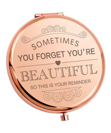 YSUNM Ming Heng Inspirational Personalized Pocket Compact Rose Gold Makeup Mirror Women's Gift  Birthday Gift for Sisters  Daughters  Friends  Classmates (XY11)