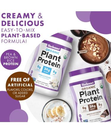 BlueBonnet Nutrition Organic Plant Protein Powder, 24g Plant Based Protein, Zero Sugar, 8g Prebiotic Fiber, USDA Organic, Non-GMO, Kosher, Gluten-Free, Soy-Free, Vegan, Chocolate Flavor, 19 Servings - Buy Online on GoSupps.com