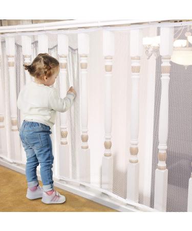 Banister Guard for Baby - 15ft x 3ft, Child Safety Net, Rail Balcony Banister Stair Mesh for Kids, Toys, Pets - White 180x36 Inch (Pack of 1) White
