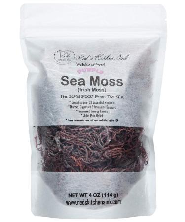 Purple Sea Moss | Irish Moss | Wildcrafted from St. Lucia | 100% Natural & Raw | Hard to Find - 4oz Purple 4 Ounce (Pack of 1)