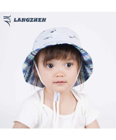 LANGZHEN Beach Sun Protection Hat for Baby Girls 6-12 Months - Adjustable Toddler Kids Hat with Wide Brim and Chin Strap - Whale+Blue Fish Design - Buy Online on GoSupps.com