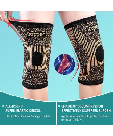 SHENGYADE Copper Knee Brace - Men & Women - Knee Pain Support - Compression Sleeve - XL Black Yellow - Buy Online on GoSupps.com