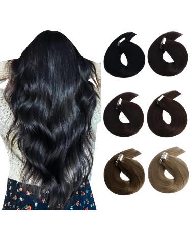 Neitsi Tape In Hair Extensions Human Hair,20 Pcs Seamless Black Hair Extensions Real Natural Tape In Extensions Human Hair,12 Inch Tape Extensions Human Hair Invisible Straight Extensions Hair 12 Inch 20 Pcs (1# Black)
