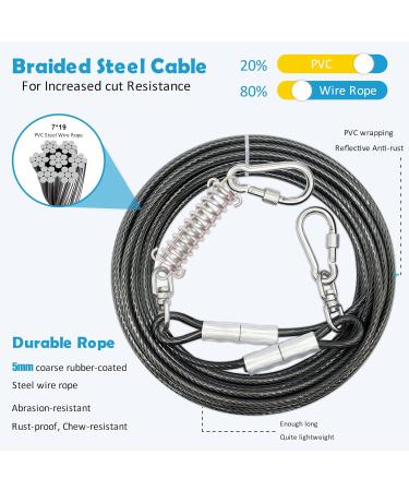 MyAXBD 100ft Dog Leash - Durable 30.5m Pull Rope with Robust Spring & Rotary Hook | Long Steel Wire Leash for Outdoor & Courtyard Use - Onyx Black - Buy Online on GoSupps.com