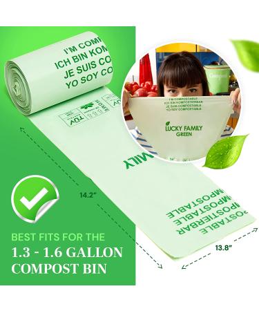 Lucky Family Green Compost Bags for Kitchen Countertop Bin 1.3 up to 1.6 Gallon - 100% Compostable Food Waste Trash Repurpose - Perfect Biodegradable Organic Eco Friendly - 50 Bags per Roll 50 Count (Pack of 1) - Buy Online on GoSupps.com
