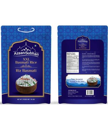 Azaan-Subhan Basmati Rice 4.5 kg (10 lb) Non-Sticky White Grain Naturally Aromatic Aged Flavorful Slender Premium Quality 100% Natural Non-GMO Vegan & Gluten Free