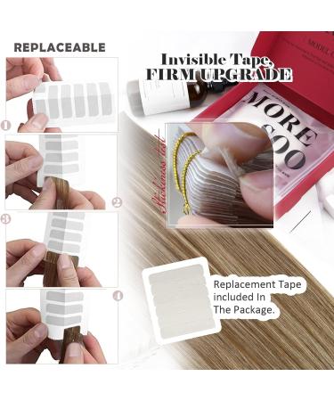 Moresoo 20 Inch Tape in Human Hair Extensions Dark Brown to Medium Brown with Platinum Blonde Highlights #4/6/613 - 20 Pieces/50g | Real Hair Seamless Tape Extensions - Buy Online on GoSupps.com