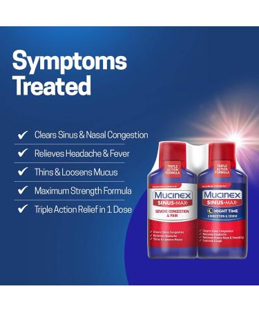 Mucinex Sinus-Max Max Strength 12oz - Severe Congestion & Pain Relief - 2x6oz - Clears Sinus & Nasal Congestion - Relieves Headache, Fever, & Mucus - Buy Online on GoSupps.com