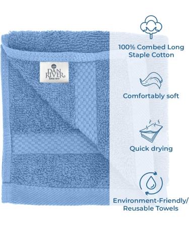 Dan River 100% Cotton Face Towels 12 Pack - Soft & Absorbent Washcloths for Bathroom Spa Gym - Quick Dry 12x12 in 600 GSM - Blue Pack of 12 - Buy Online on GoSupps.com