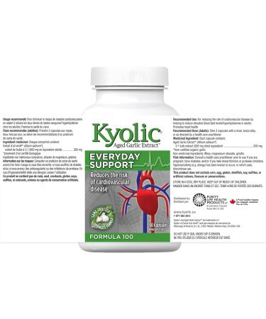 Kyolic - Aged Garlic Extract Supplements - Formula 100 Everyday Support 300mg 90 Capsules - Odorless Garlic Pills - Supports Overall Wellness Unflavored 90 count (Pack of 1) - Buy Online on GoSupps.com