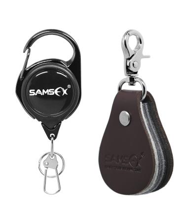 SAMSFX Fishing 2 in 1 Leather Leader Straightener Fly Line Cleaner with Zinger Retractor