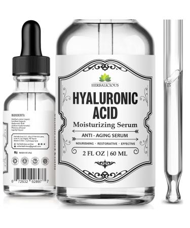 Herbalicious Hyaluronic Acid Serum   Hyaluronic Acid Serum for Face   Paraben-Free Pure Hyaluronic Acid   Moisture Boost Hydrating Serum   Anti-Aging Serum for Fine Lines  Wrinkles   2oz