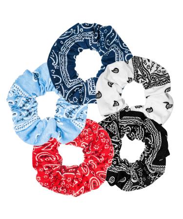 Bandana Scrunchies 5PCS Bandana Scrunchy Hair Ties  Cotton Bandana Print Scrunchies Hair Bands Scrunchy Hair Ties for Women Hair Elastics Ties. Paisley