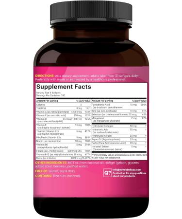 NatureBell Hair Skin & Nails* Vitamins for Women 300 Softgels with MCT Oil 21-in-1 with 5000mcg Biotin Collagen Keratin Hyaluronic Acid Argan Oil & B Complex Non-GMO Gluten Free - Buy Online on GoSupps.com