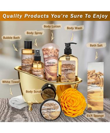Luxury Spa Gift Baskets for Women - Honey & Almond Bath Set - 9 Piece Spa Kit with Body Wash, Bubble Bath, Lotion, and More - Buy Online on GoSupps.com