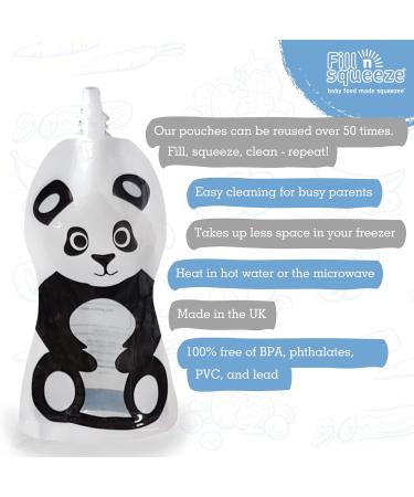 Fill n Squeeze Baby Food Reusable Pouch - Double Zip Bottom Opening - 6 x150ml Panda - BPA & PVC Free - Buy Online on GoSupps.com