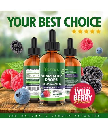 Bio Naturals Vitamin B12 Liquid Drops for Adults & Kids - 100% Natural Sublingual Methylcobalamin - Highest Absorption - Energy & Brain Booster Helps with Fatigue & Weakness - Wild Berry - 2 fl oz - Buy Online on GoSupps.com