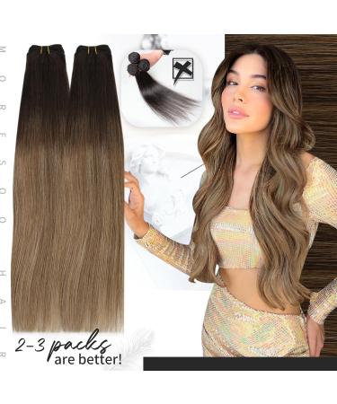 Moresoo Brown Balayage Sew in Hair Extensions 18 Inch - Dark Brown to Light Brown Ombre with Blonde Highlights - Double Weft Human Hair Extensions - 100g Pack - #4/10/16 - Buy Online on GoSupps.com