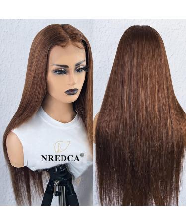 NREDCA 18 Inch Brown Straight Lace Front Wig Human Hair 180 Density HD Lace Front Wig for Black Women - Buy Online on GoSupps.com